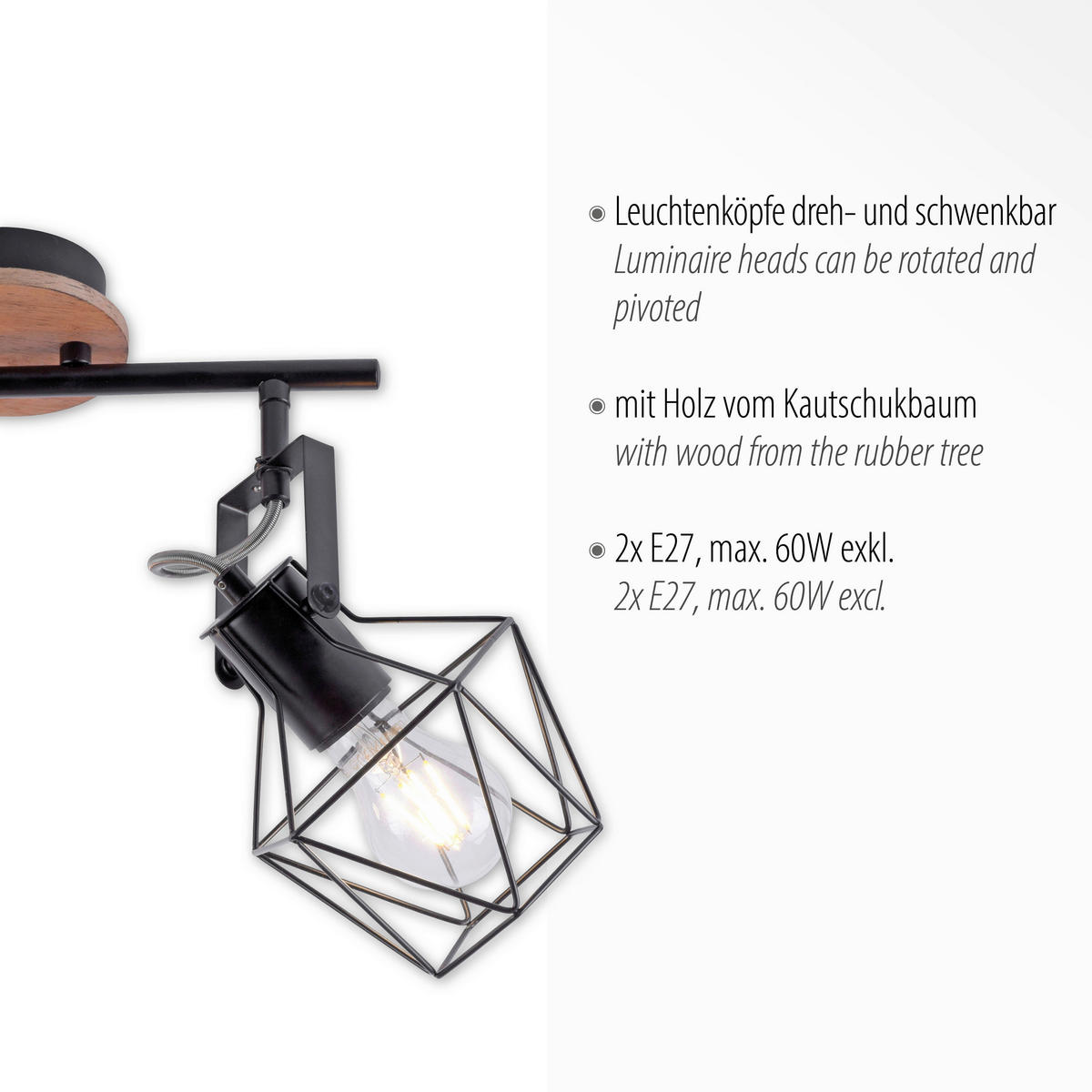 Just Light Spotbalken 15672-78 Eisen B/H/L: ca. 28x31x61 cm E27 2 Brennstellen Spotbalken_2flg.Jaro - (61,00/28,00/31,00cm) - Just Light