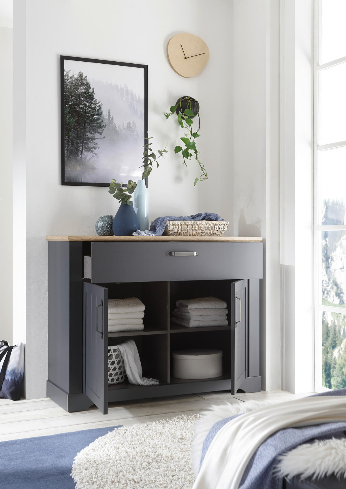 Kommode Elastir Graphit Artisan Nachbildung B/H/T: ca. 128x90x40 cm Elastir - Eiche/Graphit (128,00/90,00/40,00cm)