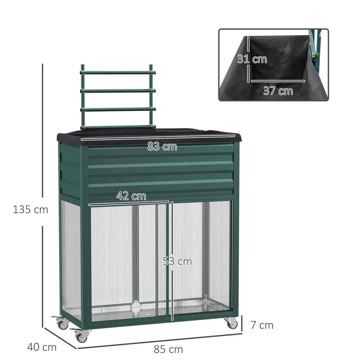 Outsunny Hochbeet grün Aluminium B/H/L: ca. 40x135x85 cm Hochbeet - grün (85,00/40,00/135,00cm) - Outsunny