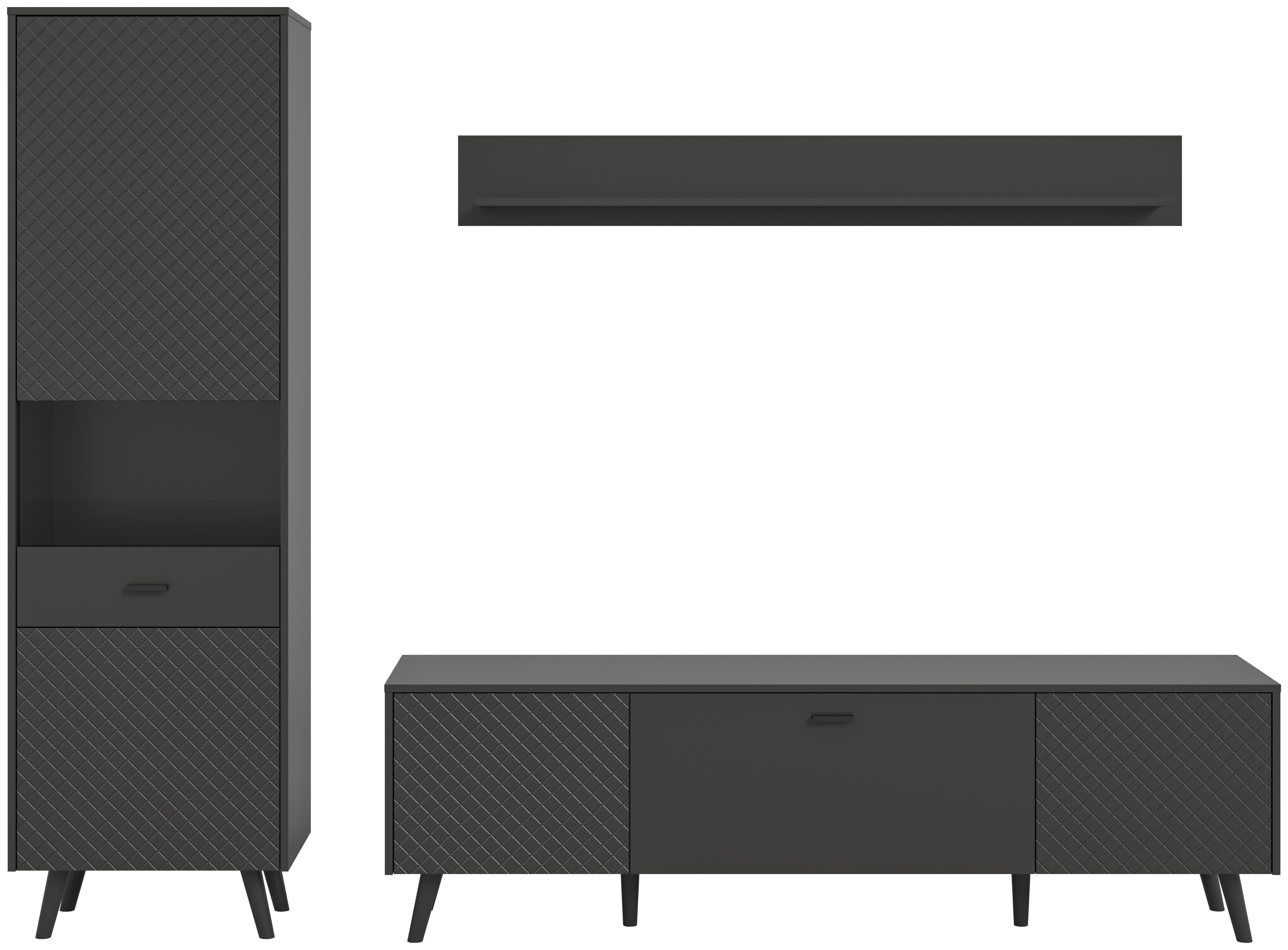 Wohnwand LINEA grau schwarz B/H/T: ca. 258x195x40 cm LINEA - schwarz/grau (258,00/195,00/40,00cm) - xonox.home