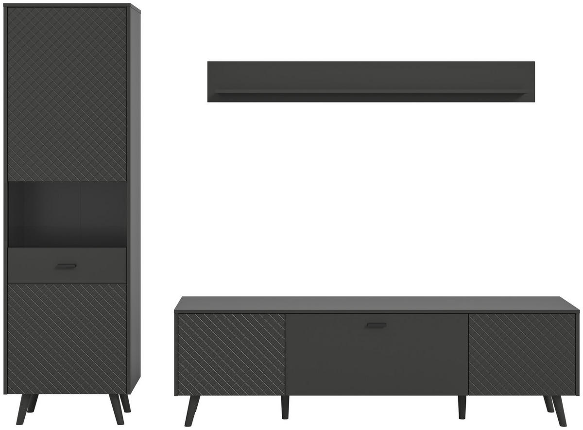 Wohnwand LINEA grau schwarz B/H/T: ca. 258x195x40 cm LINEA - schwarz/grau (258,00/195,00/40,00cm) - xonox.home
