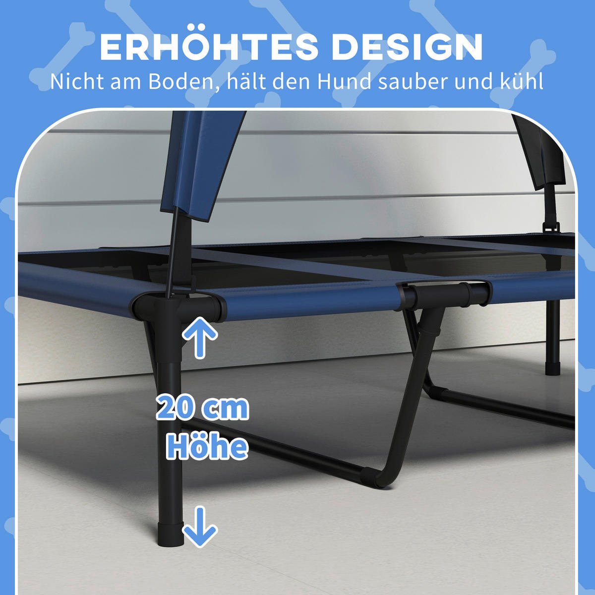 PawHut Hunde-Zubehör blau Edelstahl B/H/L: ca. 76x106x94 cm Erhöhtes_Hundebett - blau (94,00/76,00/106,00cm) - PawHut