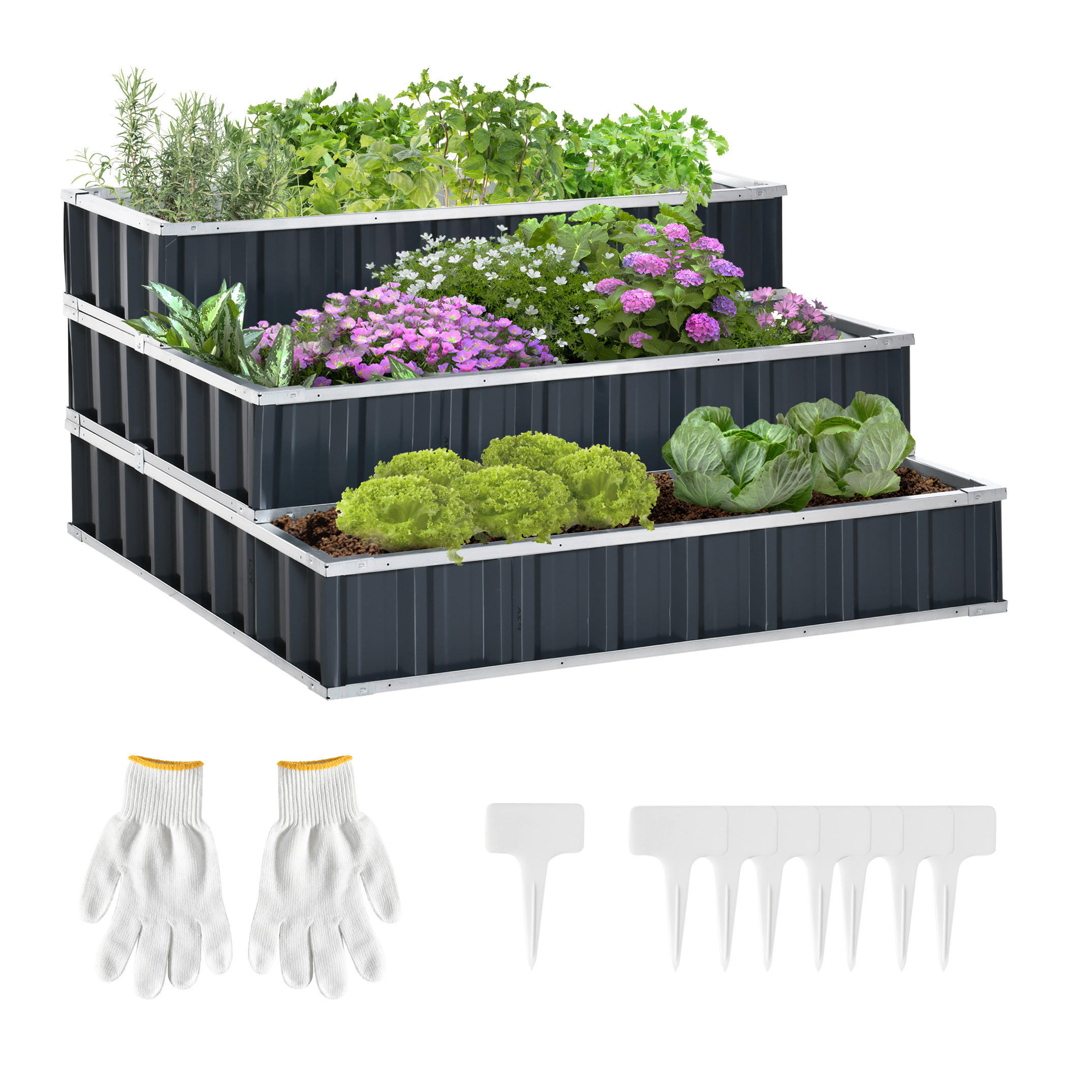 Outsunny Hochbeet dunkelgrau B/H/L: ca. 118x62x118 cm Hochbeet - dunkelgrau (118,00/118,00/62,00cm) - Outsunny