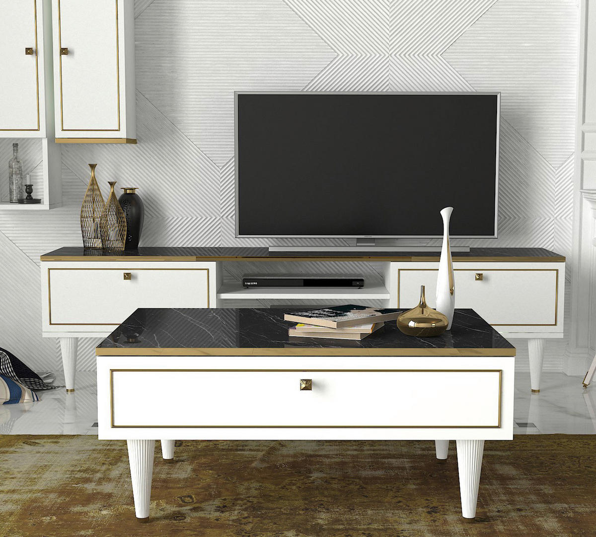 Couchtisch Ravenna weiß Marmoroptik B/H/T: ca. 90x42x60 cm Ravenna - weiß/Marmoroptik (90,00/42,00/60,00cm) - moebel17