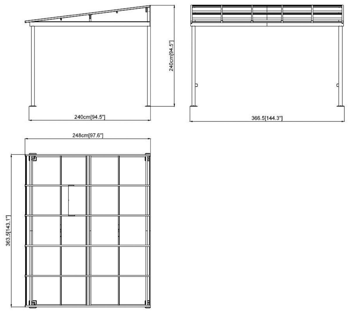Sojag Terrassenüberdachung St. Barth anthrazit Aluminium B/H/L: ca. 363x240x240 cm St. Barth - anthrazit (240,00/363,00/240,00cm) - Sojag