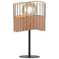 Just Light Tischleuchte REED 11150-79 schwarz natur Metall Holz H/D: ca. 42x25 cm E27 1 Brennstellen REED - natur/schwarz (25,00/42,00cm) - Just Light