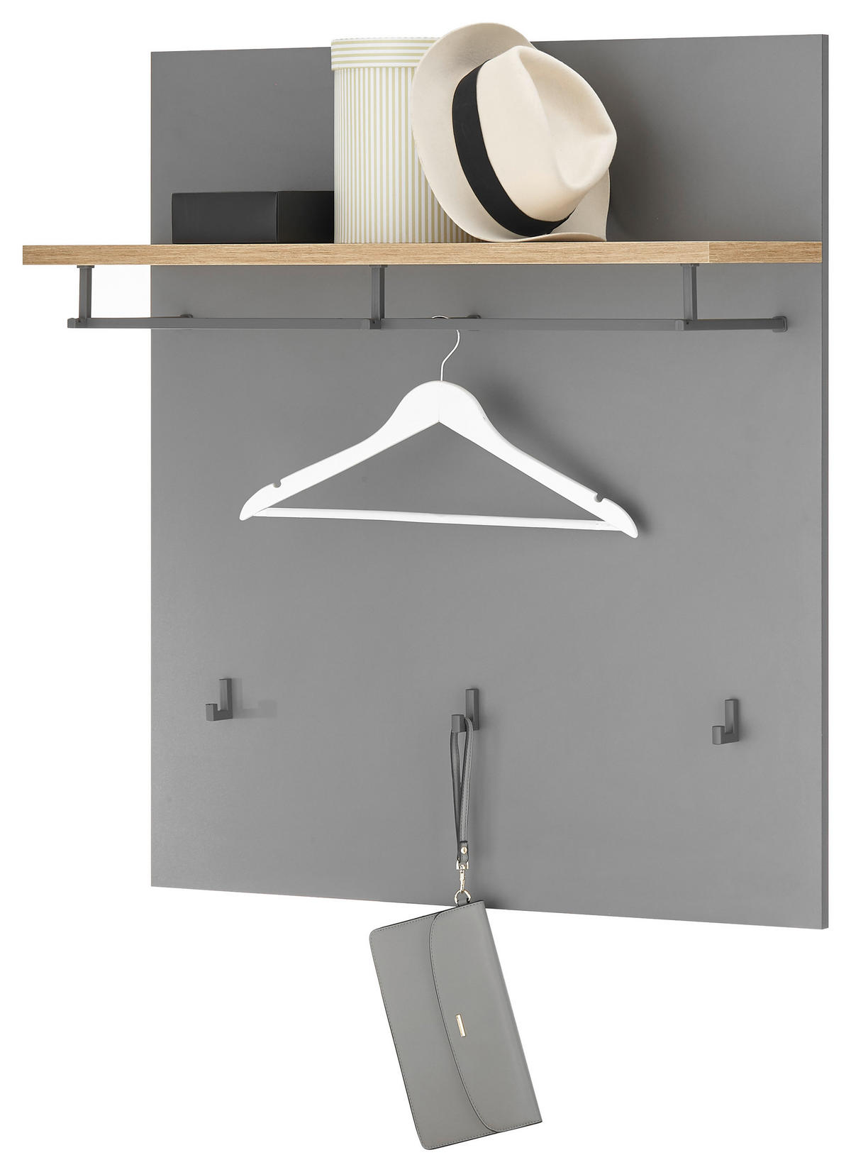 Garderobenpaneel Milan grau Eiche Artisan Nachbildung B/H/T: ca. 858x95x27 cm Milan - Eiche/grau (858,00/95,00/27,00cm)