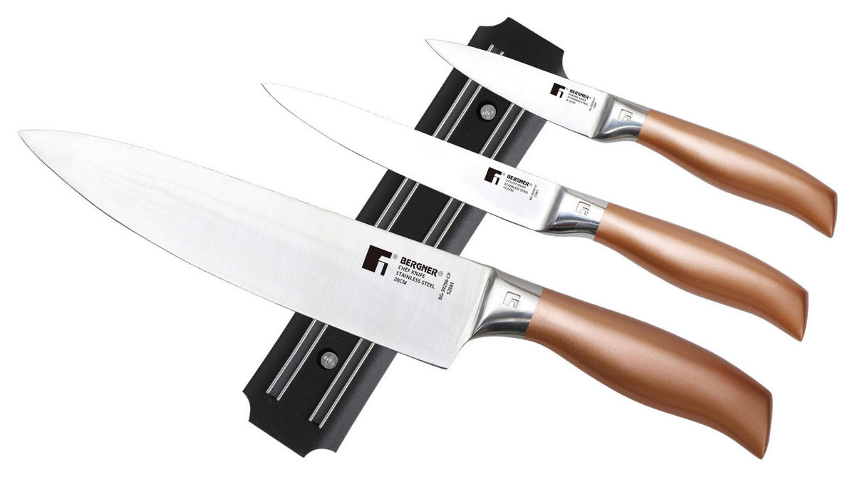 BERGNER Messerset COPPER silber Edelstahl 3 tlg. COPPER - silber/bronze (37,00/17,00/3,50cm) - BERGNER