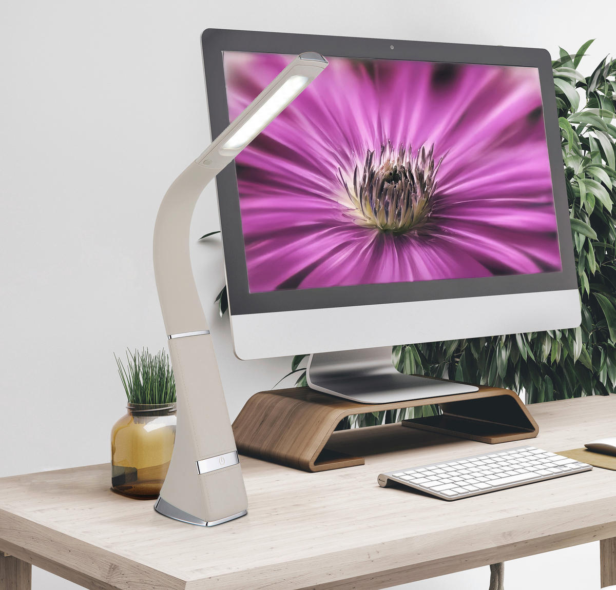 GLOBO Tischleuchte Chrom Satiniert sand PVC Kunststoff B/H/L: ca. 6,5x50x25 cm 1 Brennstellen SOPHIE - sand/Satiniert (25,00/6,50/50,00cm) - GLOBO