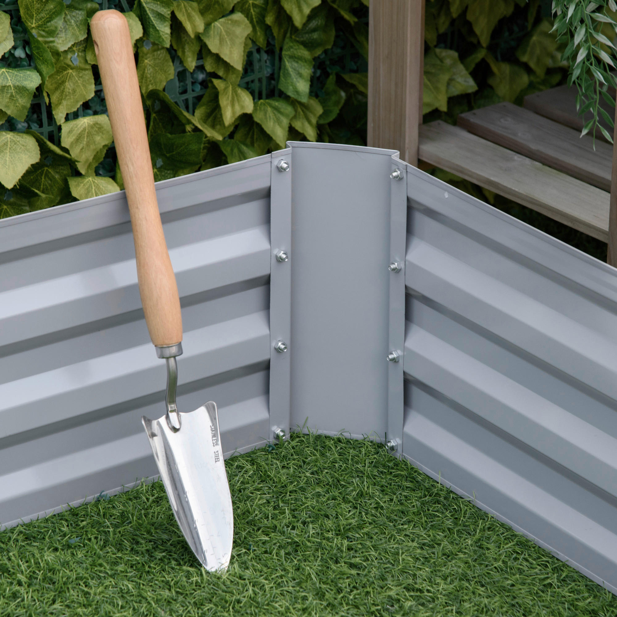 Outsunny Hochbeet 2er-Set grau Stahl B/H/L: ca. 100x30x100 cm Hochbeet 2er-Set - grau (100,00/100,00/30,00cm) - Outsunny