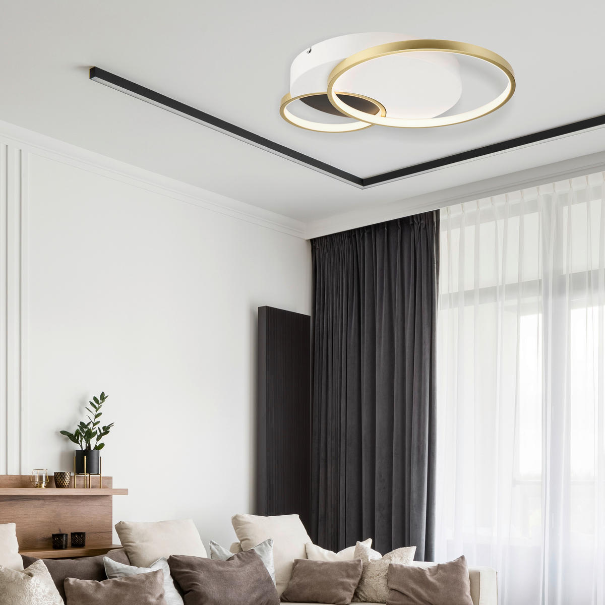 Lamkur LED-Deckenleuchte BENITO 50973 gold weiß Stahl PVC H/L: ca. 7x57 cm 3 Brennstellen Benito - gold/weiß (57,00cm) - Lamkur