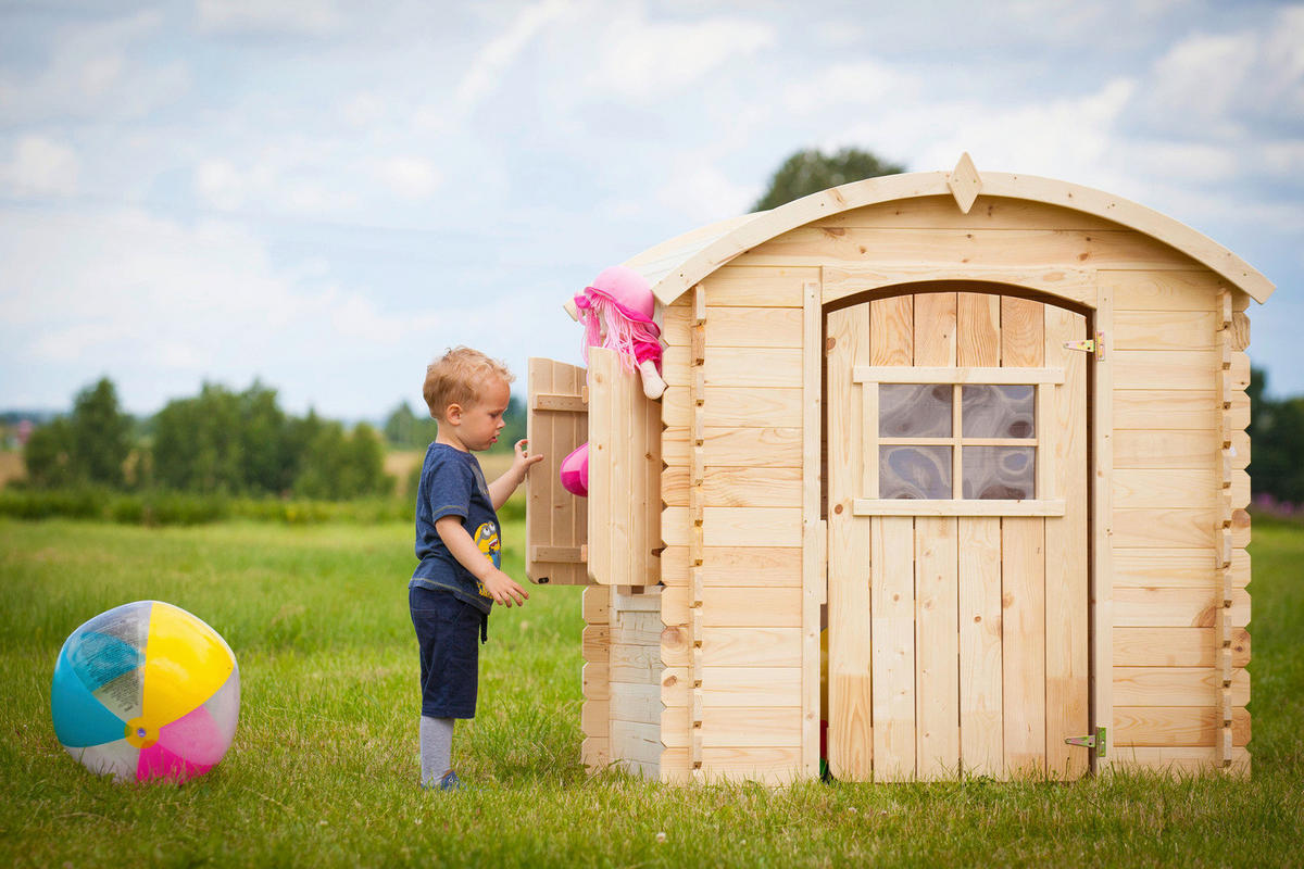 Timbela Kinderspielhaus M505 natur B/H/L: ca. 146x145x112 cm M505 - natur (112,00/146,00/145,00cm) - Timbela