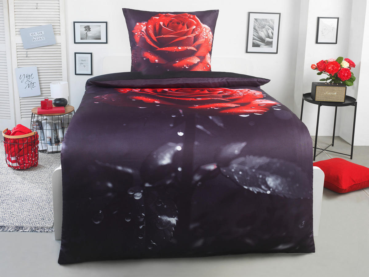 Microfaser Bettwäsche Wendebettwäsche-Microfaser_Rose - rot/schwarz (135,00/200,00cm) - beau rêve