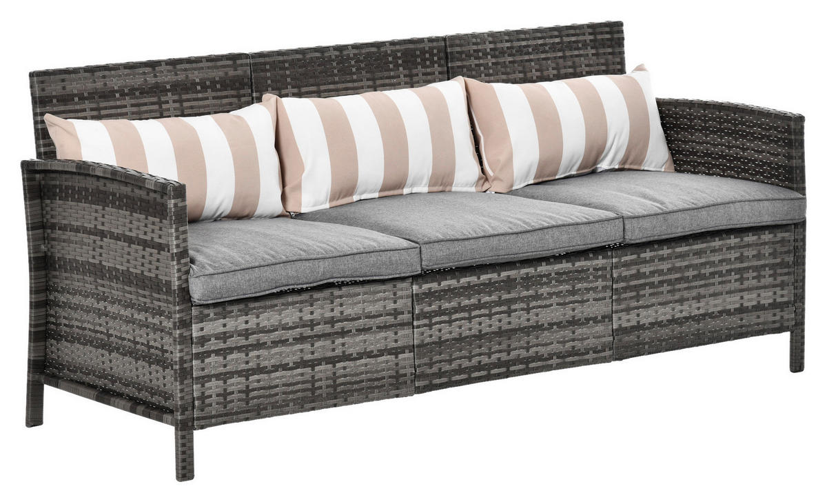 Outsunny Loungesofa grau Stahl B/H/T: ca. 173x78x68 cm Loungesofa_als_3sitzer - beige/grau (173,00/78,00/68,00cm) - Outsunny