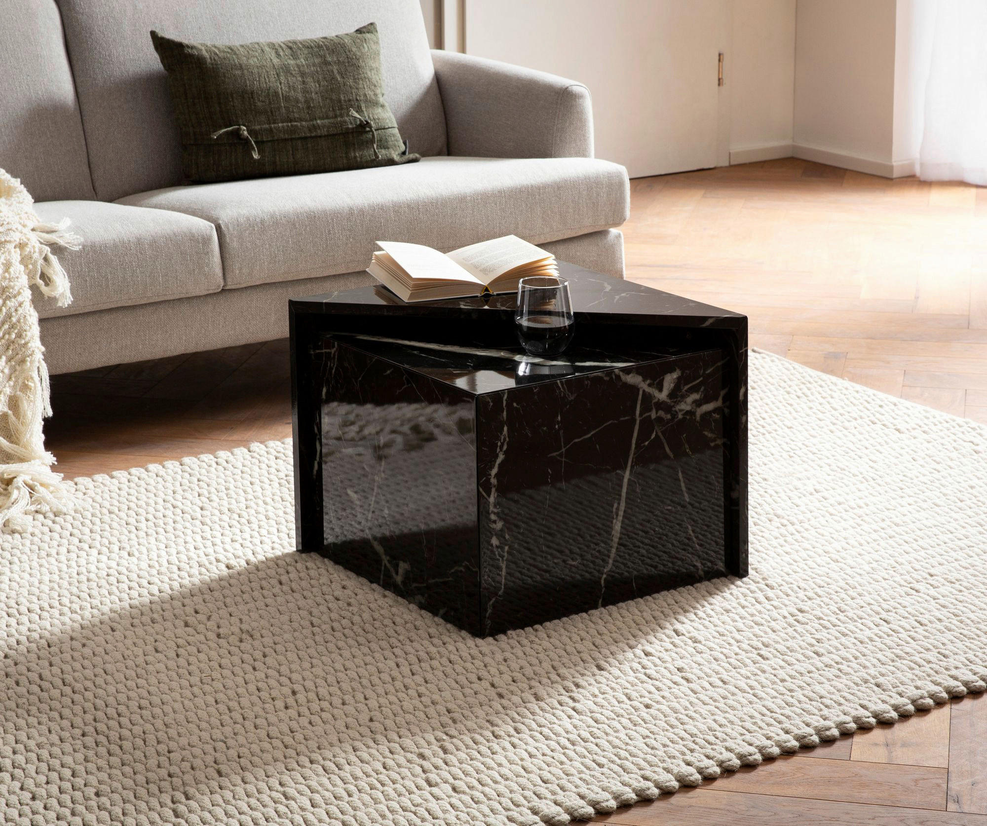 Couchtisch schwarz Marmor Optik B/H/T: ca. 50x42x50 cm Couchtisch - schwarz (50,00/42,00/50,00cm) - Wohnling