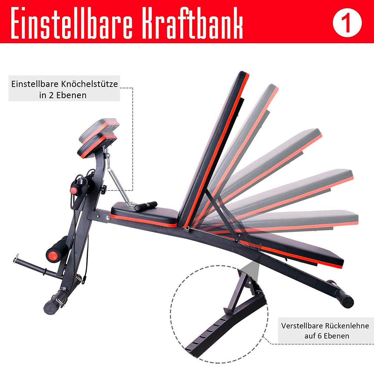 HOMCOM Hantelbank schwarz Stahlrohr B/H/L: ca. 53x102x153 cm Multifunktion_Hantelbank - rot/schwarz (153,00/53,00/102,00cm) - HOMCOM