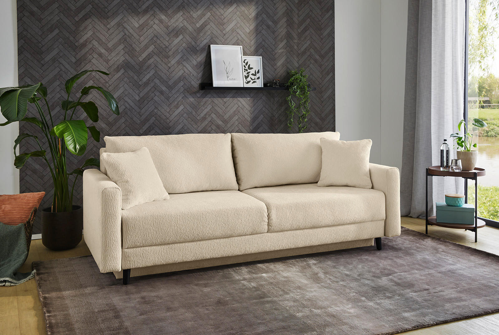 Schlafsofa  beige B/H/T: ca. 217x86x94 cm Björn_Schlafsofa 410/07-410/07 - beige/schwarz (217,00/86,00/94,00cm)