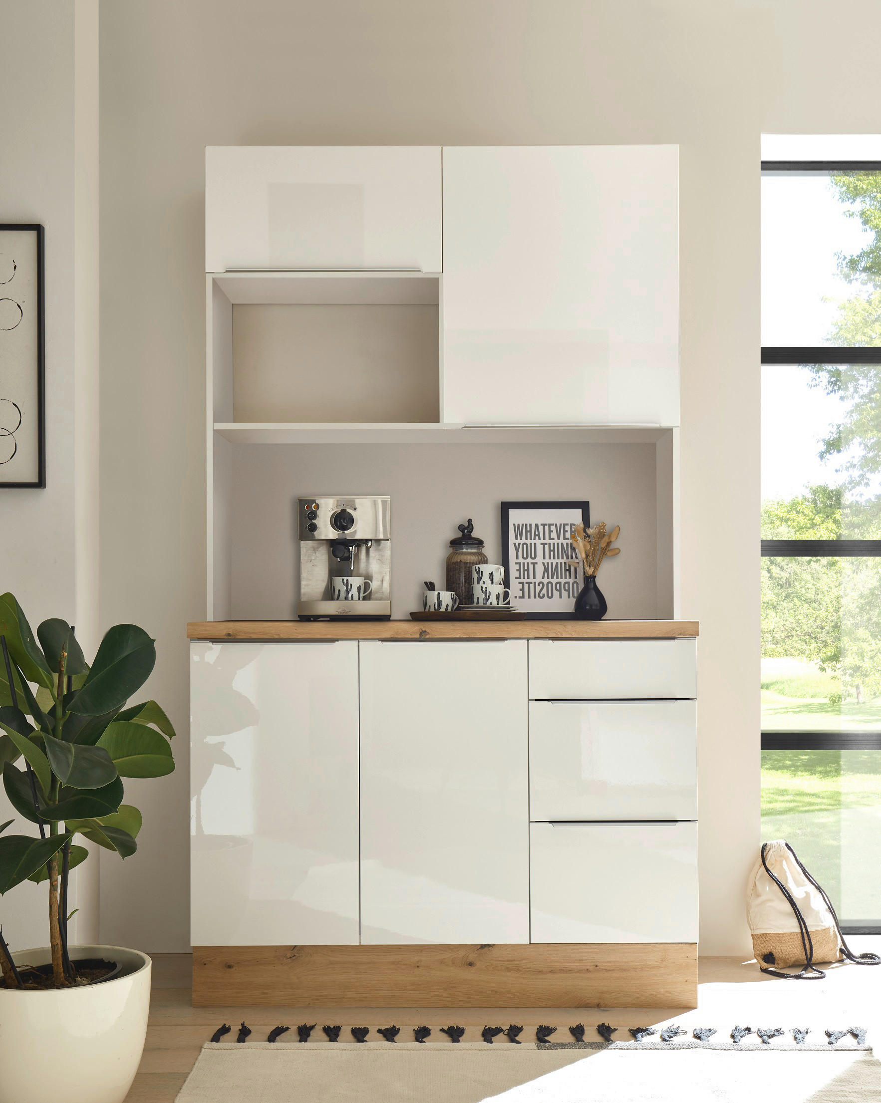 Respekta Küchenbuffet Marleen weiß Hochglanz B/H/T: ca. 120x211x60 cm Marleen - weiß/Alu (120,00/211,00/60,00cm) - Respekta