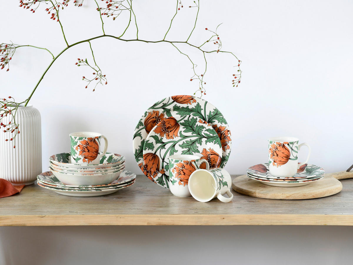 CreaTable Kombiservice Florentina rot Steingut 16 tlg. Florentina - rot/grün (32,00/32,00/30,00cm) - CreaTable