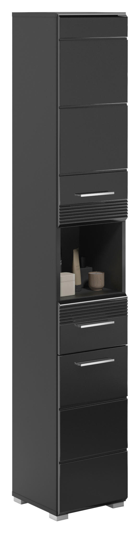 Badhochschrank LINUS schwarz schwarz Hochglanz B/H/T: ca. 30x182x31 cm LINUS - schwarz (30,00/182,00/31,00cm) - xonox.home