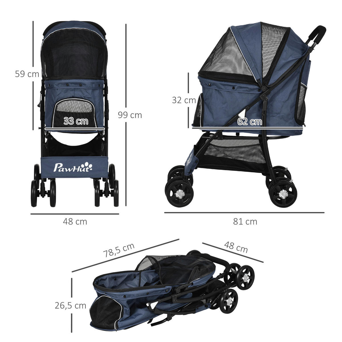 PawHut Hunde-Zubehör blau Polyester B/H/L: ca. 48x81x99 cm Hundetrolley - blau/marine (99,00/48,00/81,00cm) - PawHut