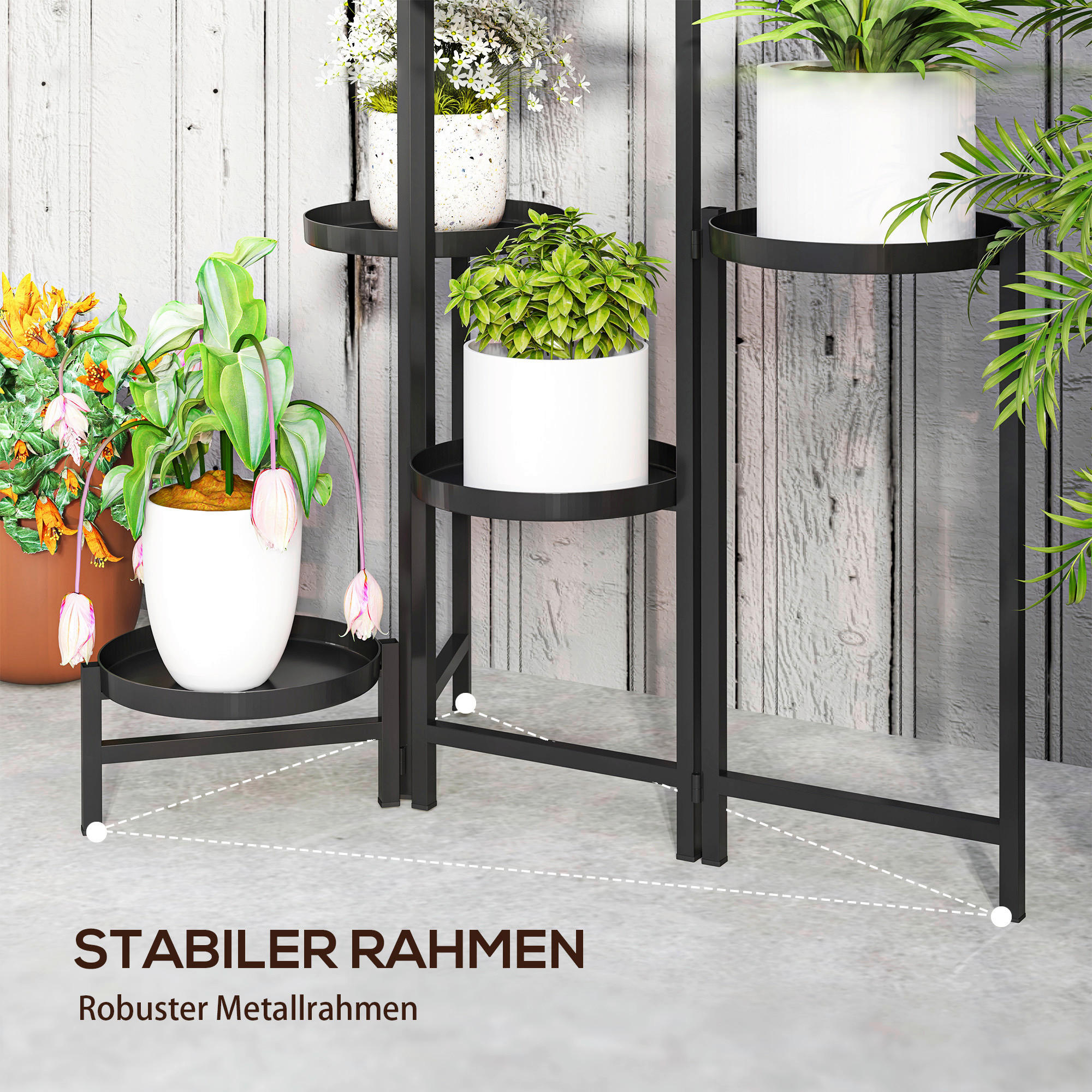 Outsunny Pflanzenständer schwarz Metall B/H/L: ca. 40x80x60 cm Pflanzenständer - schwarz (60,00/40,00/80,00cm) - Outsunny