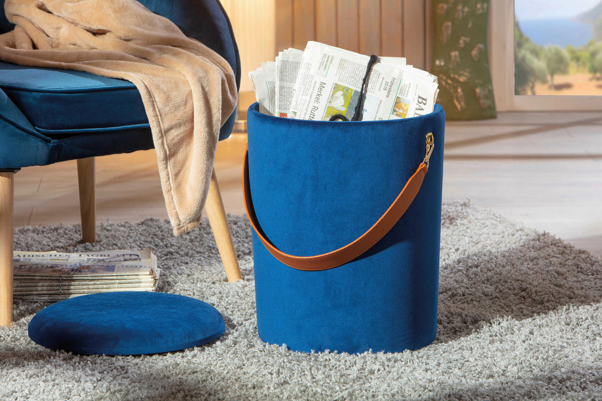 Inter Link Hocker Papua blau MDF Samtoptik B/H/T: ca. 35x45x35 cm Papua - blau (35,00/45,00/35,00cm) - Inter Link