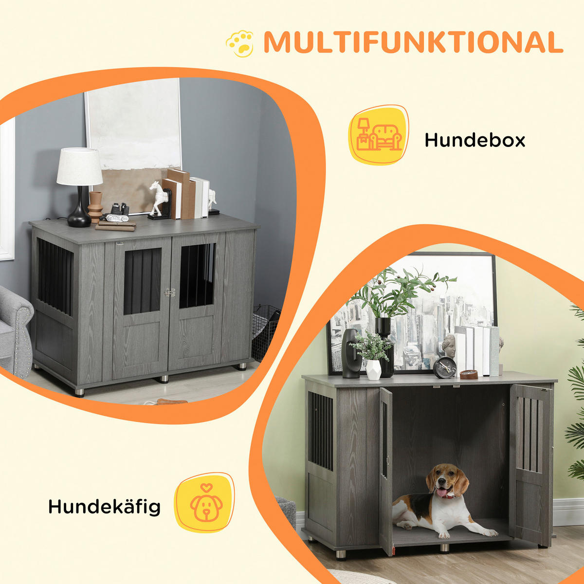 PawHut Hunde-Zubehör grau Spanplatte B/H/L: ca. 60x116x87 cm Hundekäfig - grau (87,00/60,00/116,00cm) - PawHut