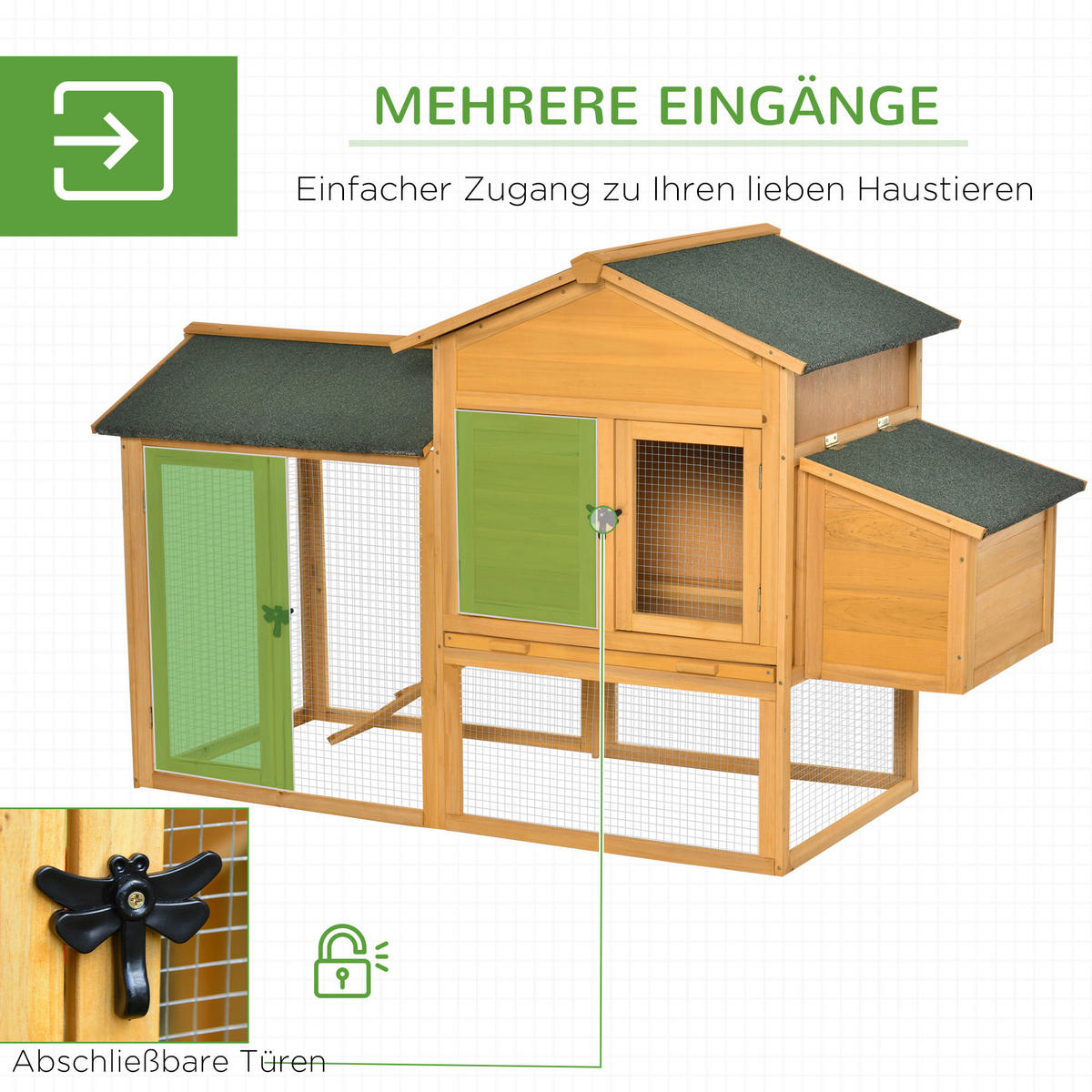 PawHut Stall grün Holz B/H/L: ca. 75x168x103 cm Hühnerstall - gelb/grün (103,00/75,00/168,00cm) - PawHut