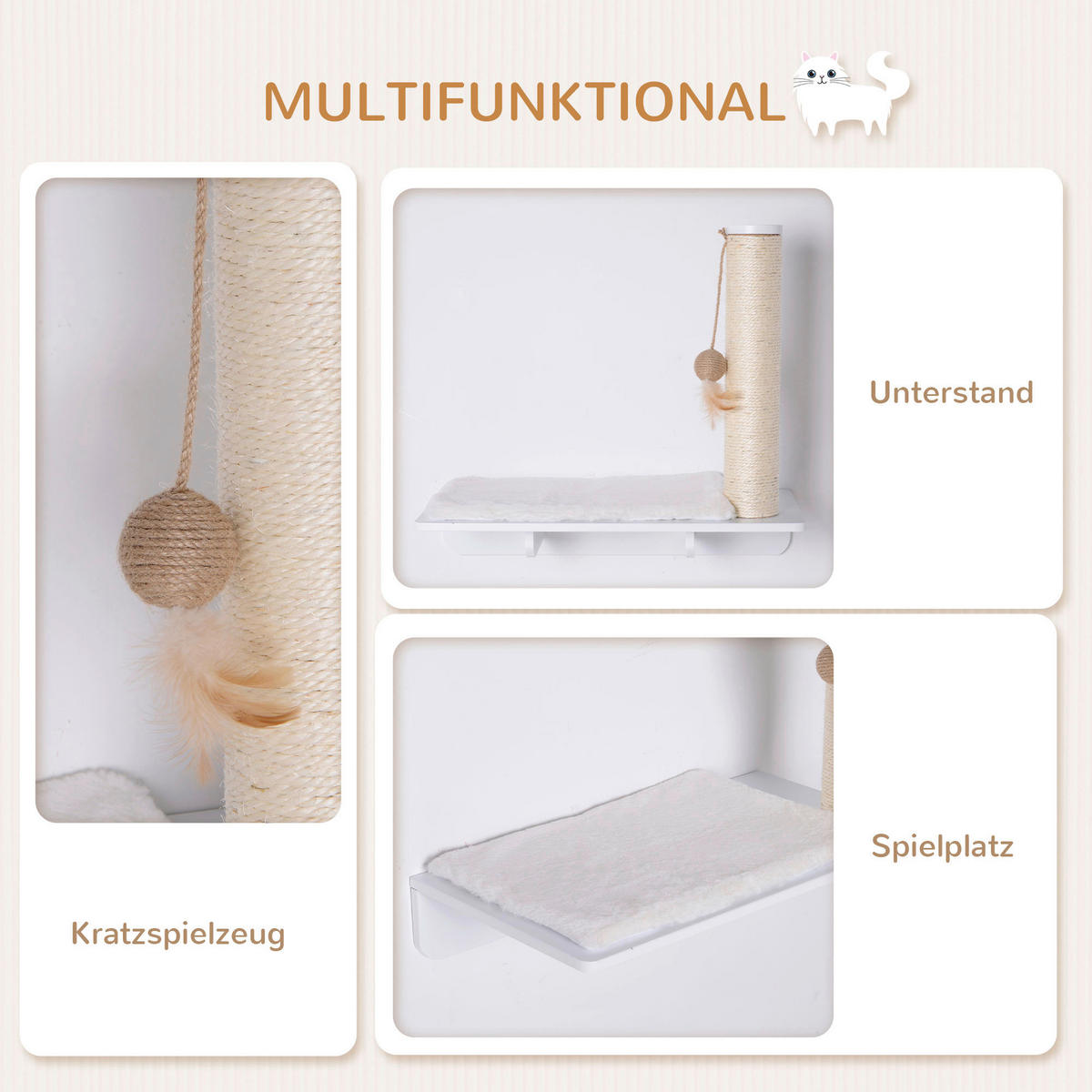PawHut Kratzbaum weiß MDF B/H/L: ca. 30x50x55 cm Kratzbaum - weiß (55,00/30,00/50,00cm) - PawHut