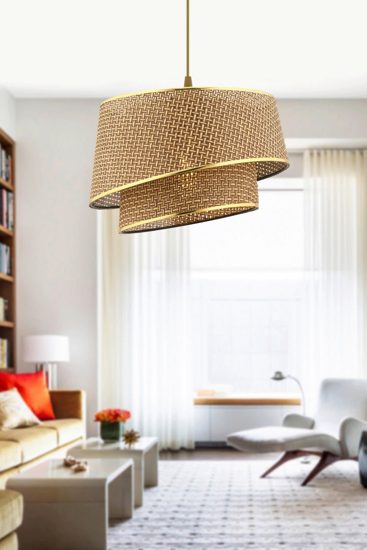 Opviq Pendelleuchte gold beige Metall Stoff B/H/L: ca. 32x65x32 cm E27 1 Brennstellen Barette Hazeran - beige/gold (32,00/32,00/65,00cm) - Opviq