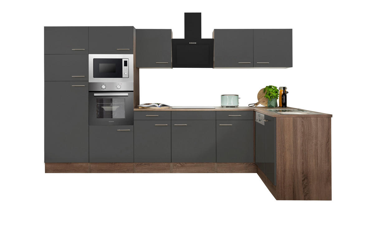 Respekta Winkelküche KBL340EYGMISGKE grau B/H/T: ca. 340x205x172 cm KBL340EYGMISGKE - Eiche/grau (340,00/205,00/172,00cm) - Respekta
