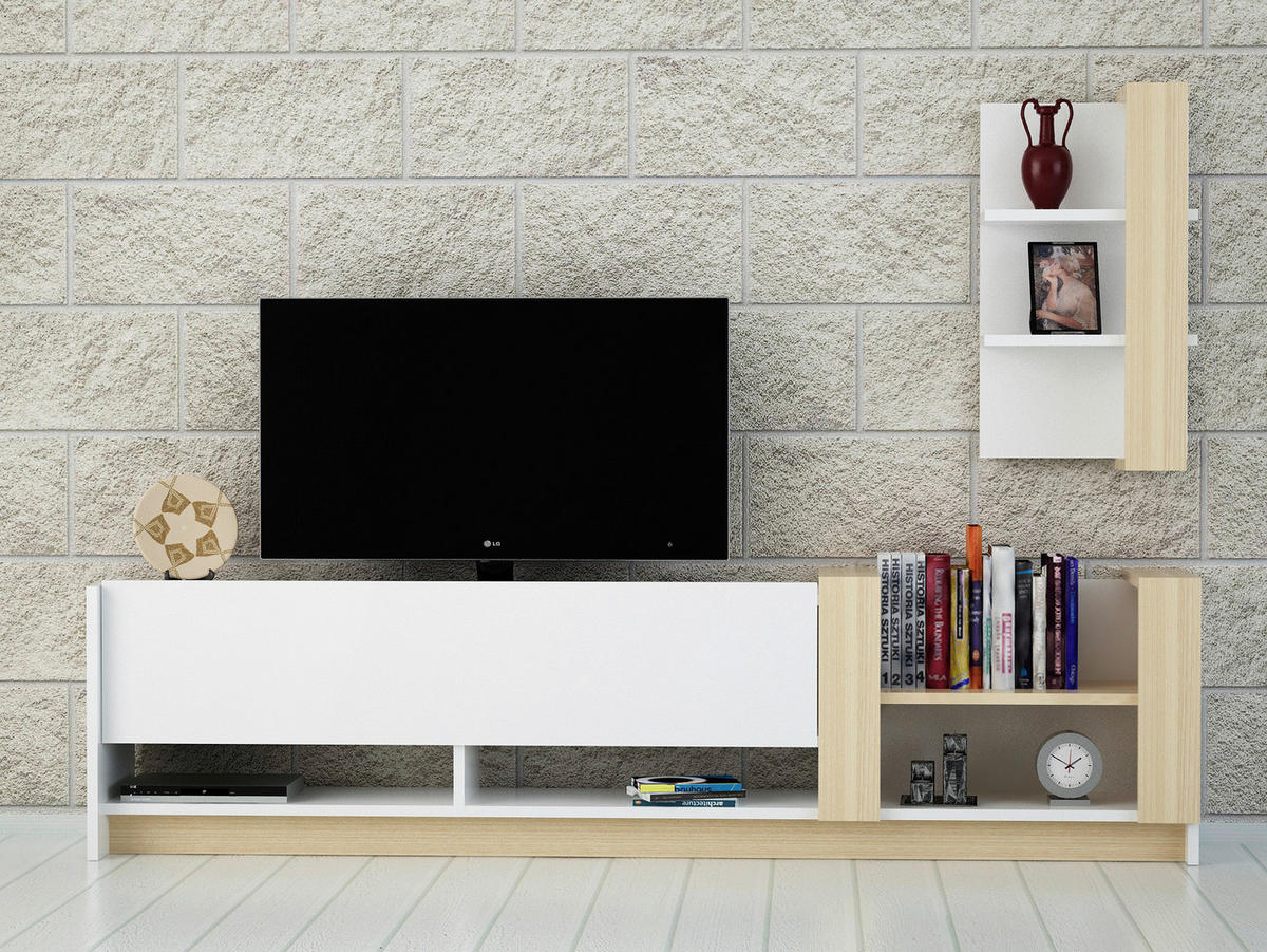 Wohnwand Kazablanka weiß Safir B/H/T: ca. 182x45x30 cm Kazablanka - weiß/Safir (182,00/45,00/30,00cm) - moebel17