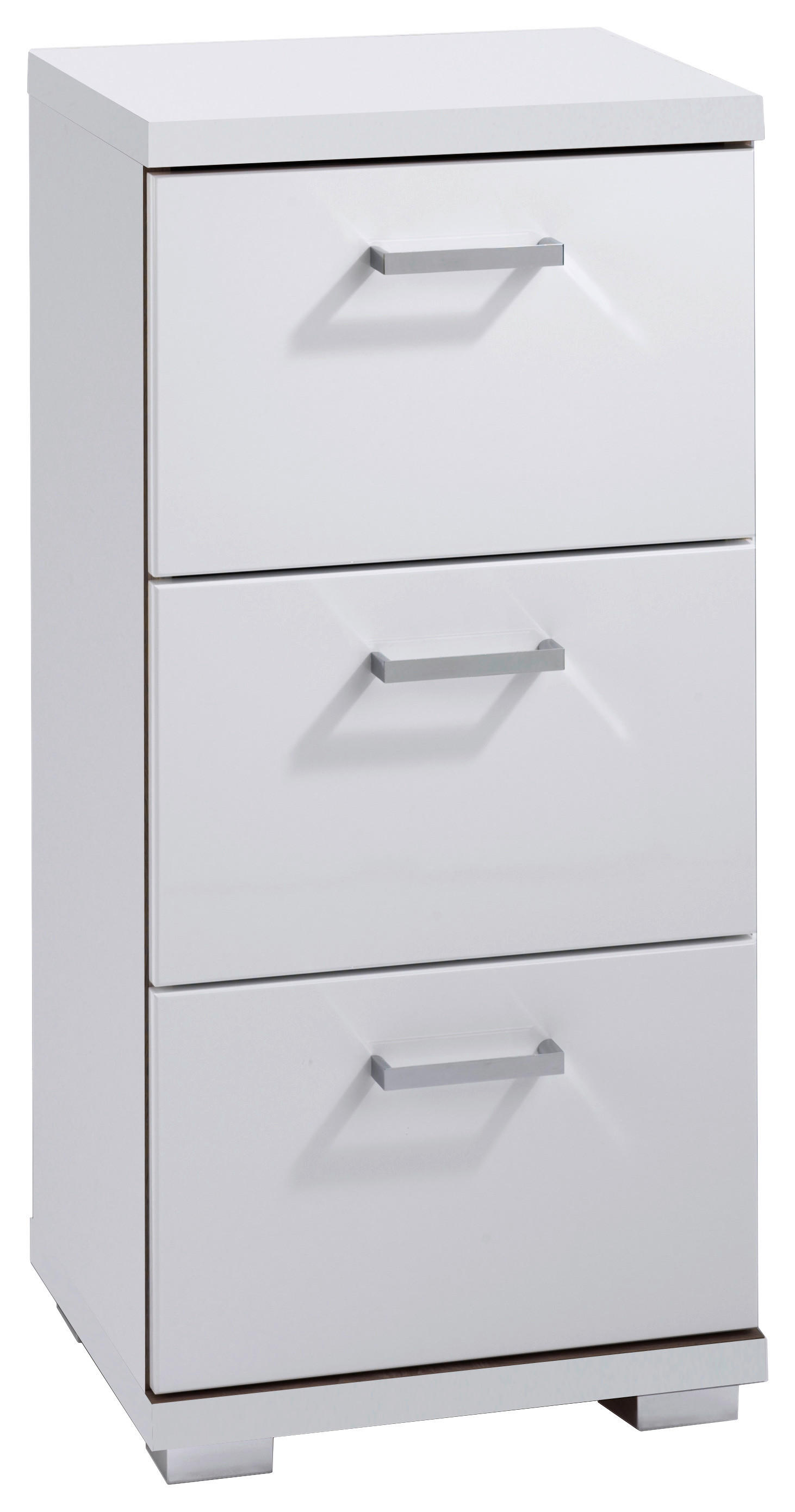 Schrank NEBRASKA weiß weiß Lack Hochglanz silber verchromt B/H/T: ca. 35,5x74x31,5 cm NEBRASKA - weiß/silber (35,50/74,00/31,50cm) - byLIVING
