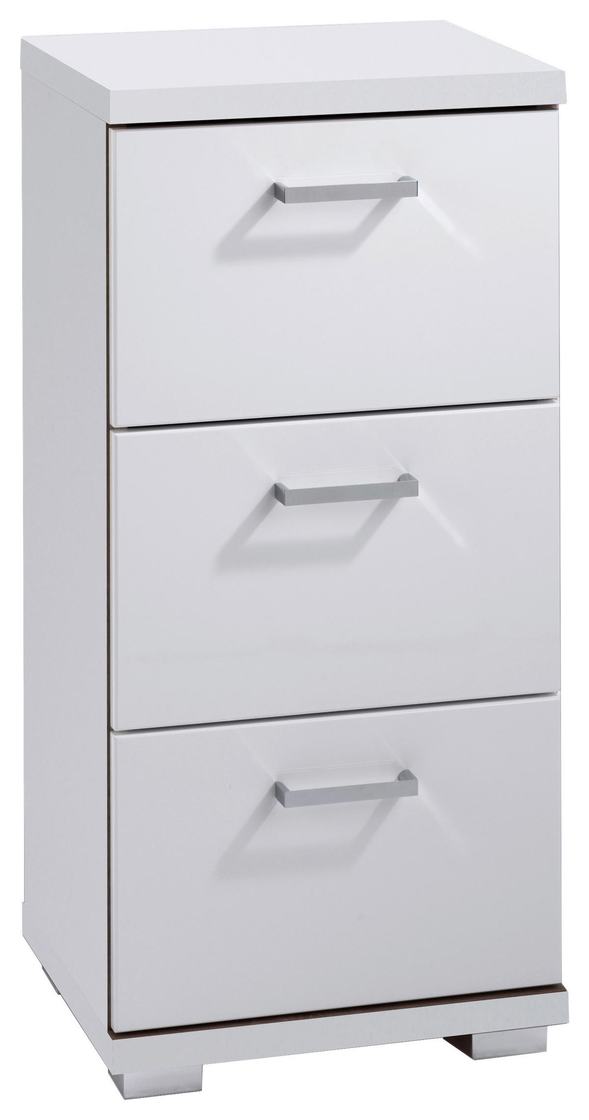 Schrank NEBRASKA weiß weiß Lack Hochglanz silber verchromt B/H/T: ca. 35,5x74x31,5 cm NEBRASKA - weiß/silber (35,50/74,00/31,50cm) - byLIVING