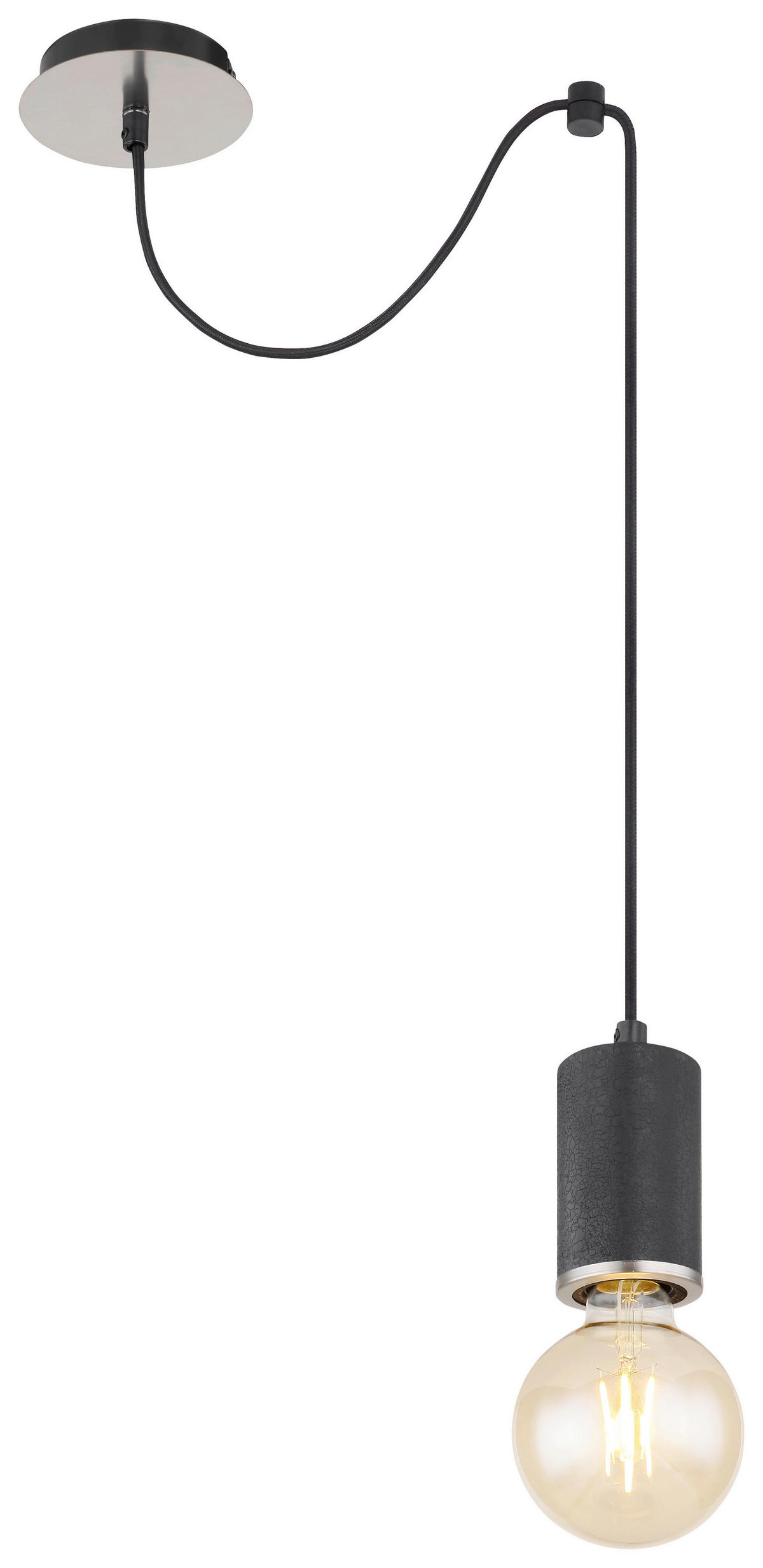 GLOBO Pendelleuchte 54032-1HB Joseba schwarz nickel Holz Metall H/D: ca. 160x12 cm E27 1 Brennstellen Joseba - nickel/schwarz (12,00/160,00cm) - GLOBO