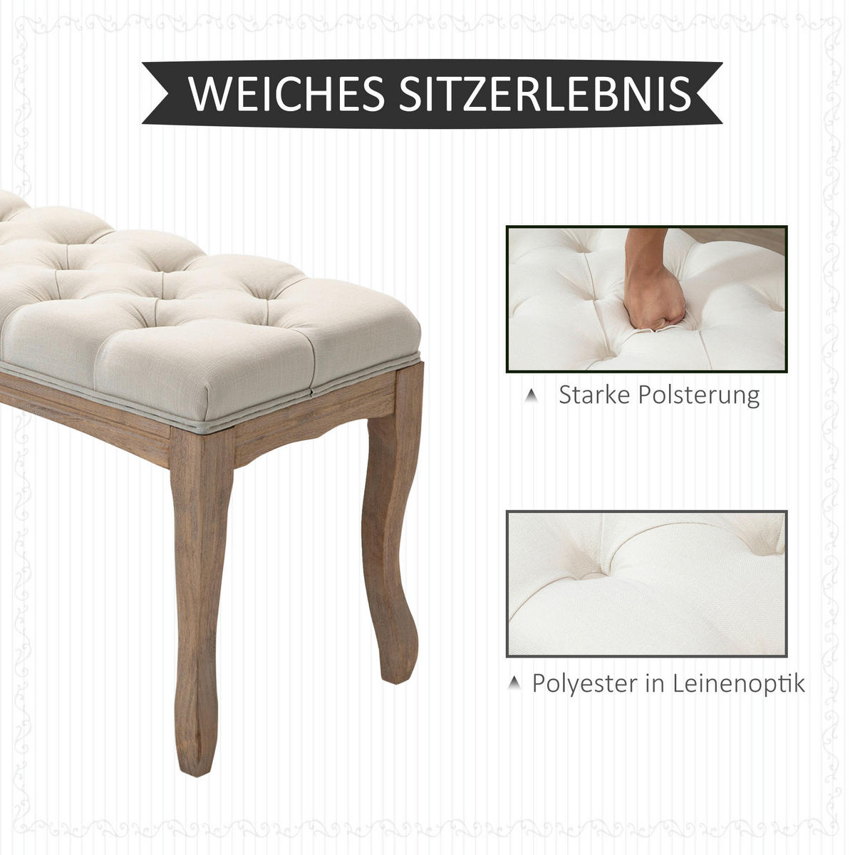 Polsterbank 837-178BG beige B/H/T: ca. 110x48x40 cm 837-178BG - beige/Eiche (110,00/48,00/40,00cm) - HOMCOM