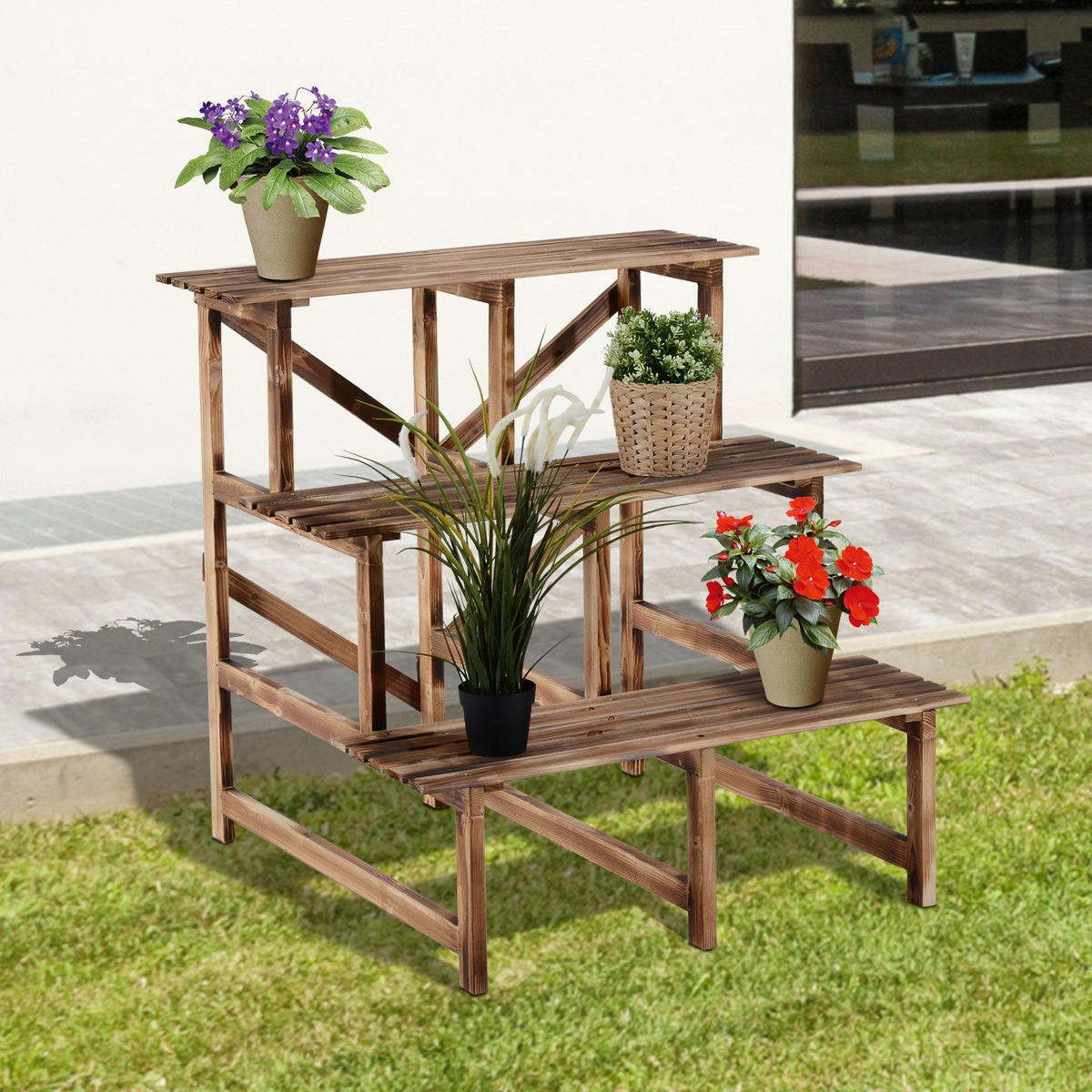 Outsunny Pflanzentreppe Pflanzentreppe - natur (80,00/80,00/80,00cm) - Outsunny
