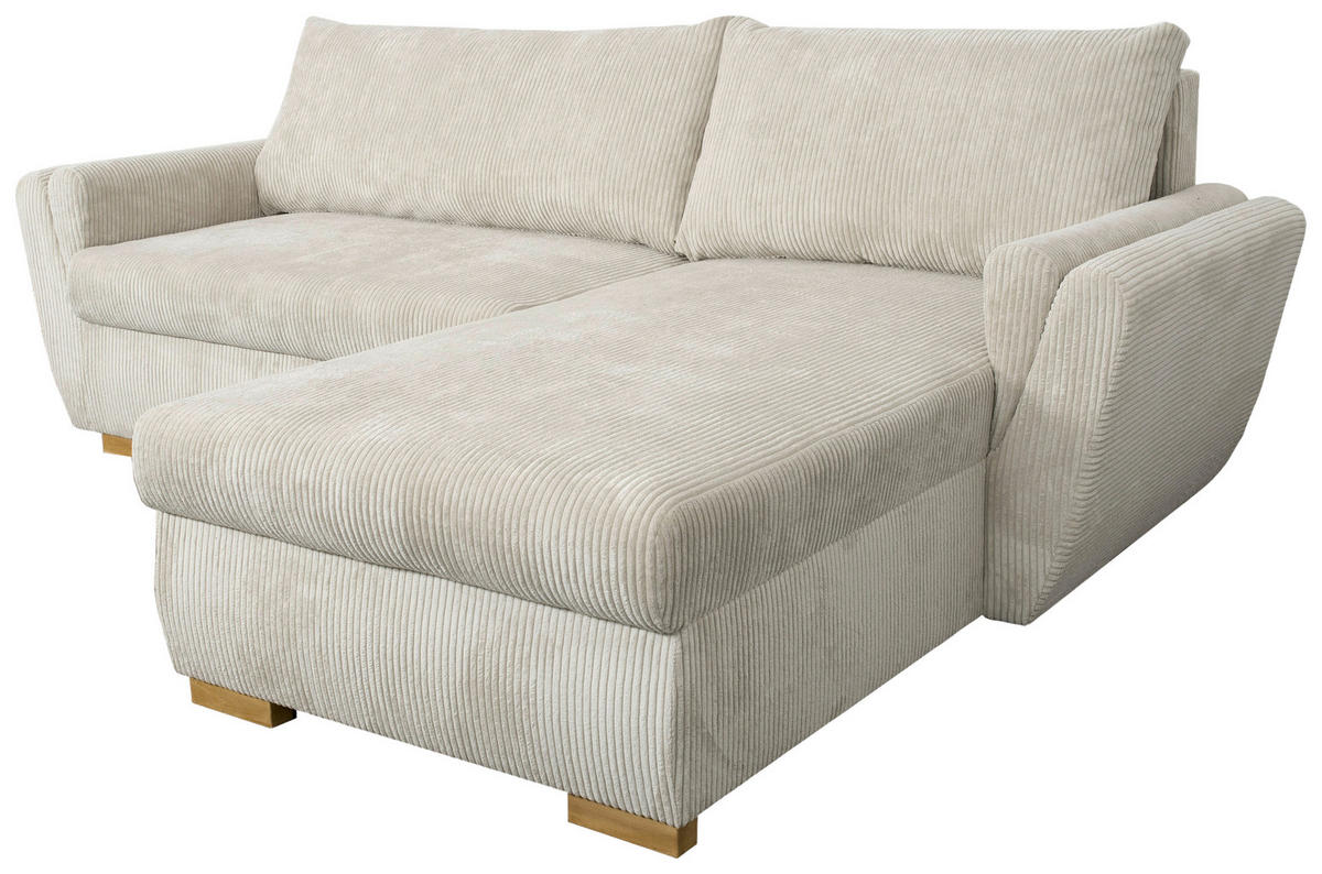 Ecksofa Danzig beige Velourstoff B/H/T: ca. 229x86x167 cm Danzig - beige/Eiche (229,00/86,00/167,00cm)
