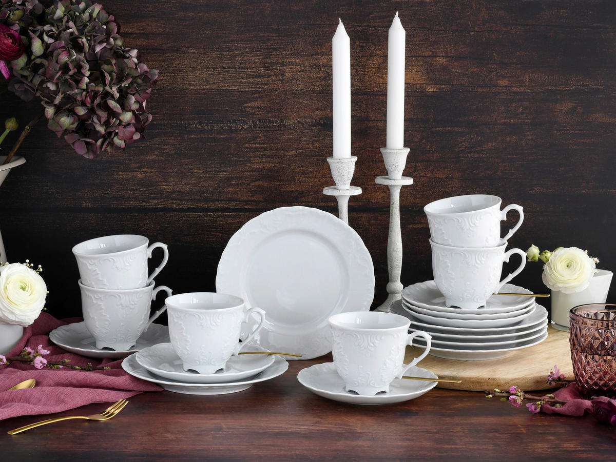 CreaTable Kaffeeservice Rokoko weiß Porzellan 18 tlg. Rokoko - weiß - CreaTable