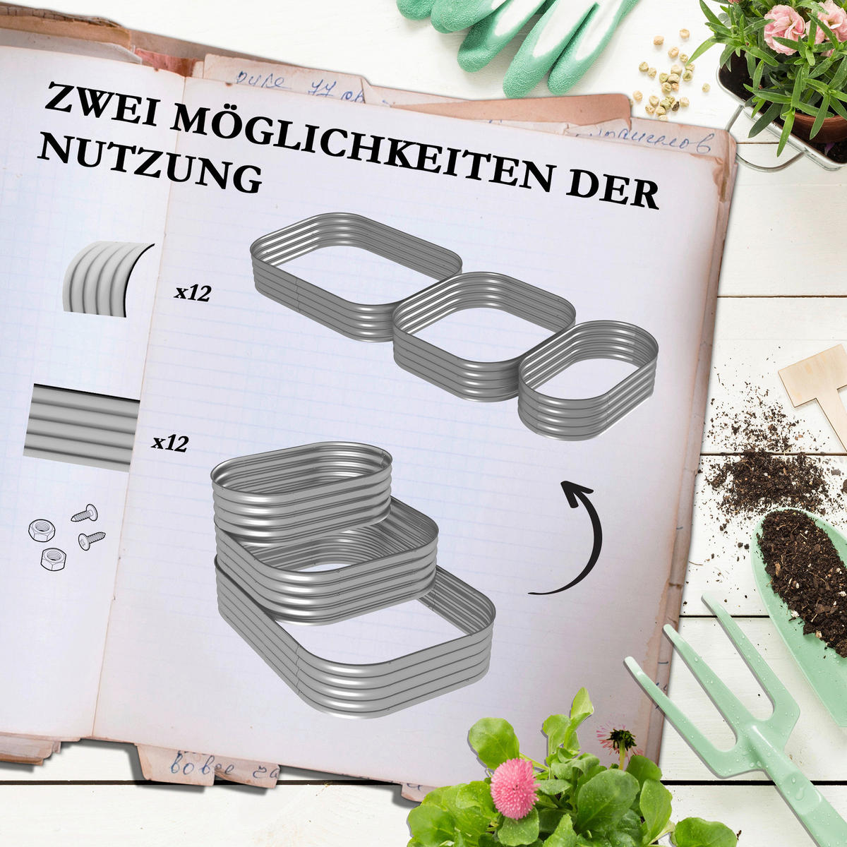 Outsunny Hochbeet silber Polypropylen B/H/L: ca. 109x158x82 cm Hochbeet - silber (82,00/109,00/158,00cm) - Outsunny