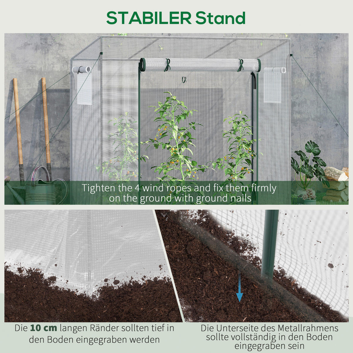 Outsunny Gewächshaus mit Rolltür B/H/L: ca. 76x168x200 cm Gewächshaus_mit_Rolltür - weiß (200,00/76,00/168,00cm) - Outsunny