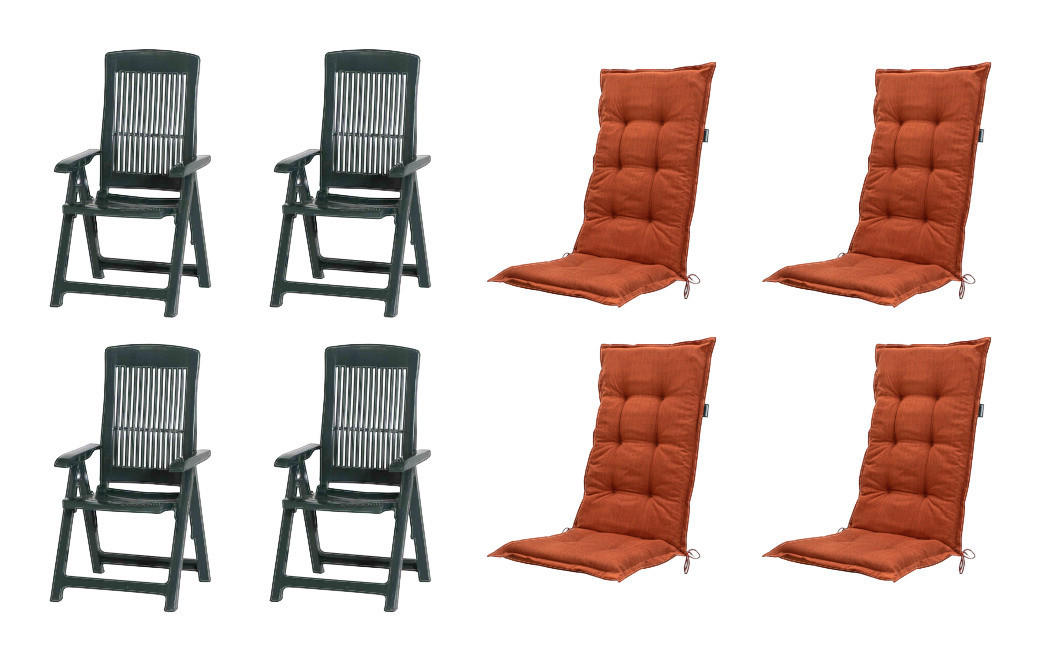 PROGARDEN,MADISON Klappsessel Set + Auflagen Tampa terra Kunststoff B/H/L: ca. 61x109x60 cm Tampa - terra/grün (60,00/61,00/109,00cm) - PROGARDEN,MADISON