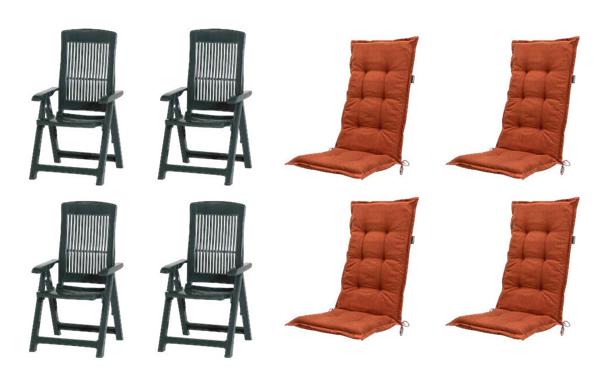 PROGARDEN,MADISON Klappsessel Set + Auflagen Tampa terra Kunststoff B/H/L: ca. 61x109x60 cm Tampa - terra/grün (60,00/61,00/109,00cm) - PROGARDEN,MADISON