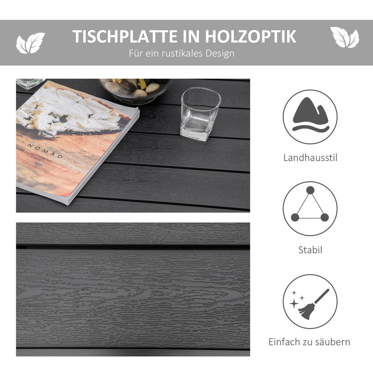 Outsunny Gartentisch schwarz Aluminium B/H/L: ca. 80x74x80 cm Gartentisch - schwarz (80,00/80,00/74,00cm) - Outsunny