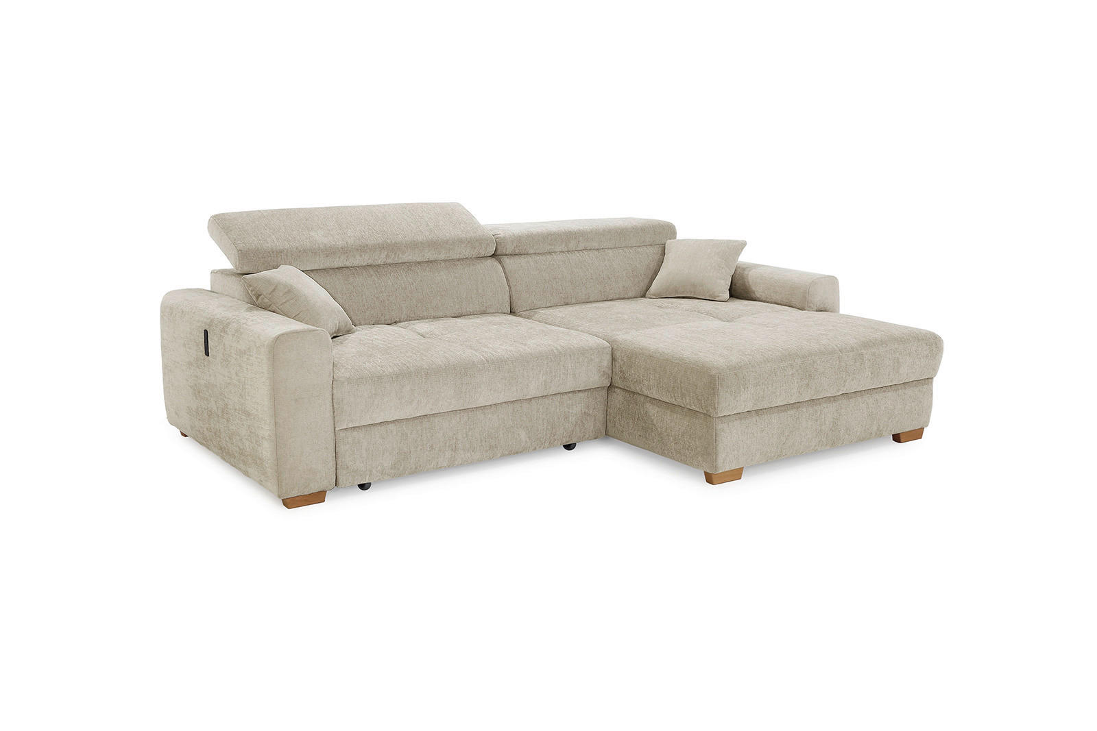 Ecksofa beige Flachgewebe B/H/T: ca. 277x109x187 cm Slider_Ecksofa - beige/Eiche (277,00/109,00/187,00cm)