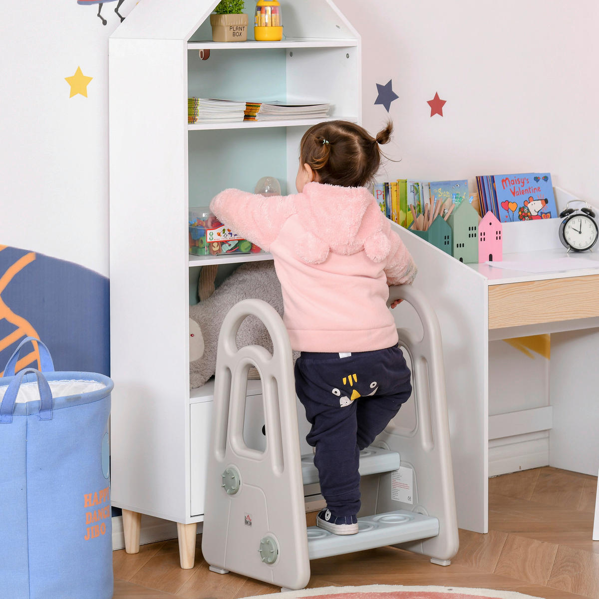 HOMCOM Hocker Polyethylen B/H/L: ca. 38,5x43,5x61 cm Trittschemel - blau (61,00/38,50/43,50cm) - HOMCOM