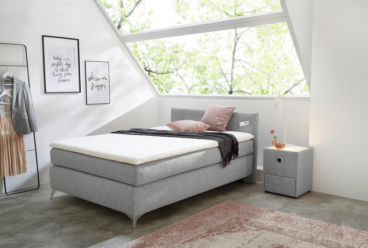 Boxspringbett  grau Liegefläche B/L: ca. 100x200 cm Nora_Boxspringbett - grau (104,00/102,00/210,00cm)