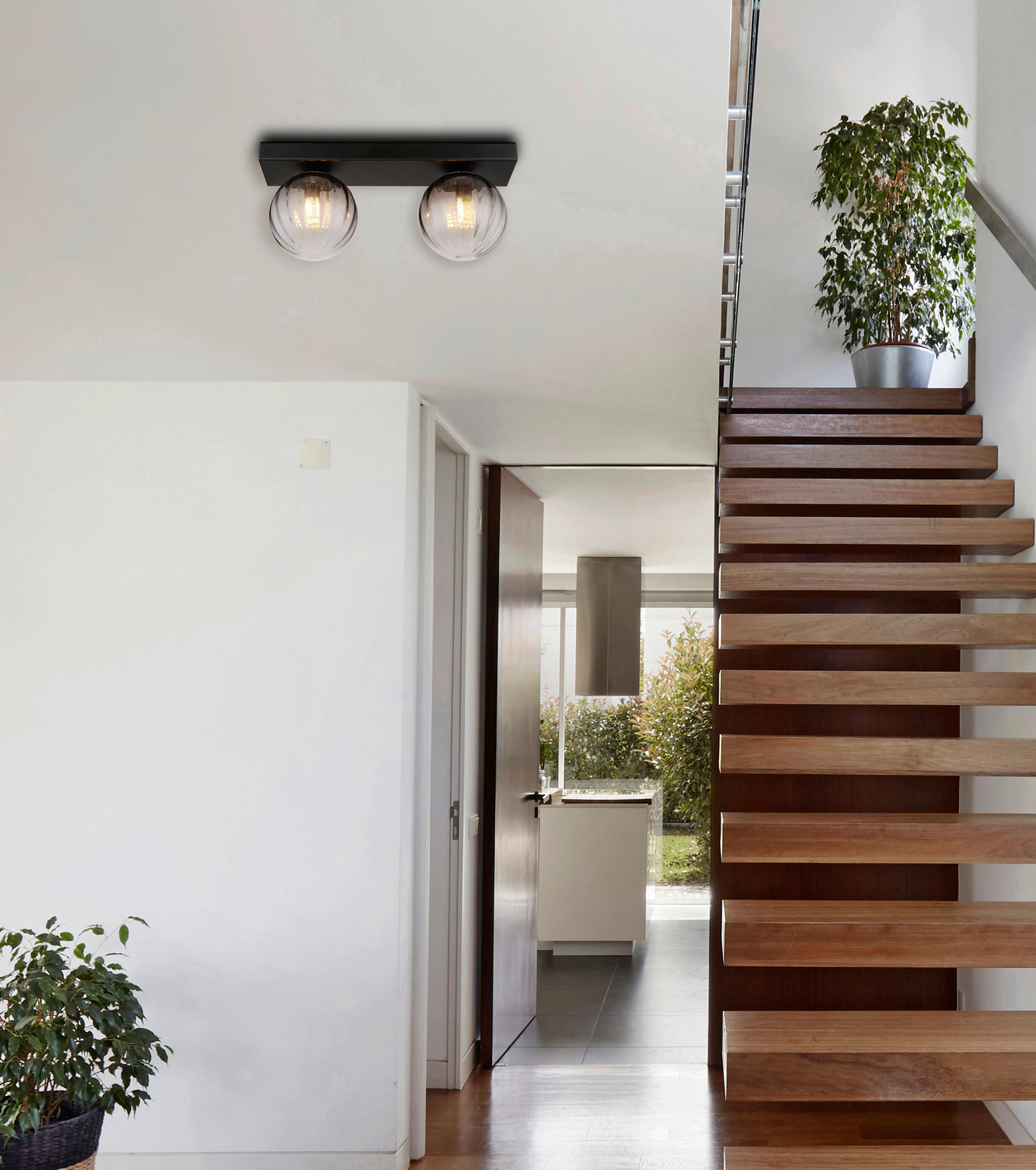 GLOBO Wandleuchte klar schwarz Metall B/H/T: ca. 12x15x35 cm 2 Brennstellen DALLERTA - klar/schwarz (12,00/15,00/35,00cm) - GLOBO