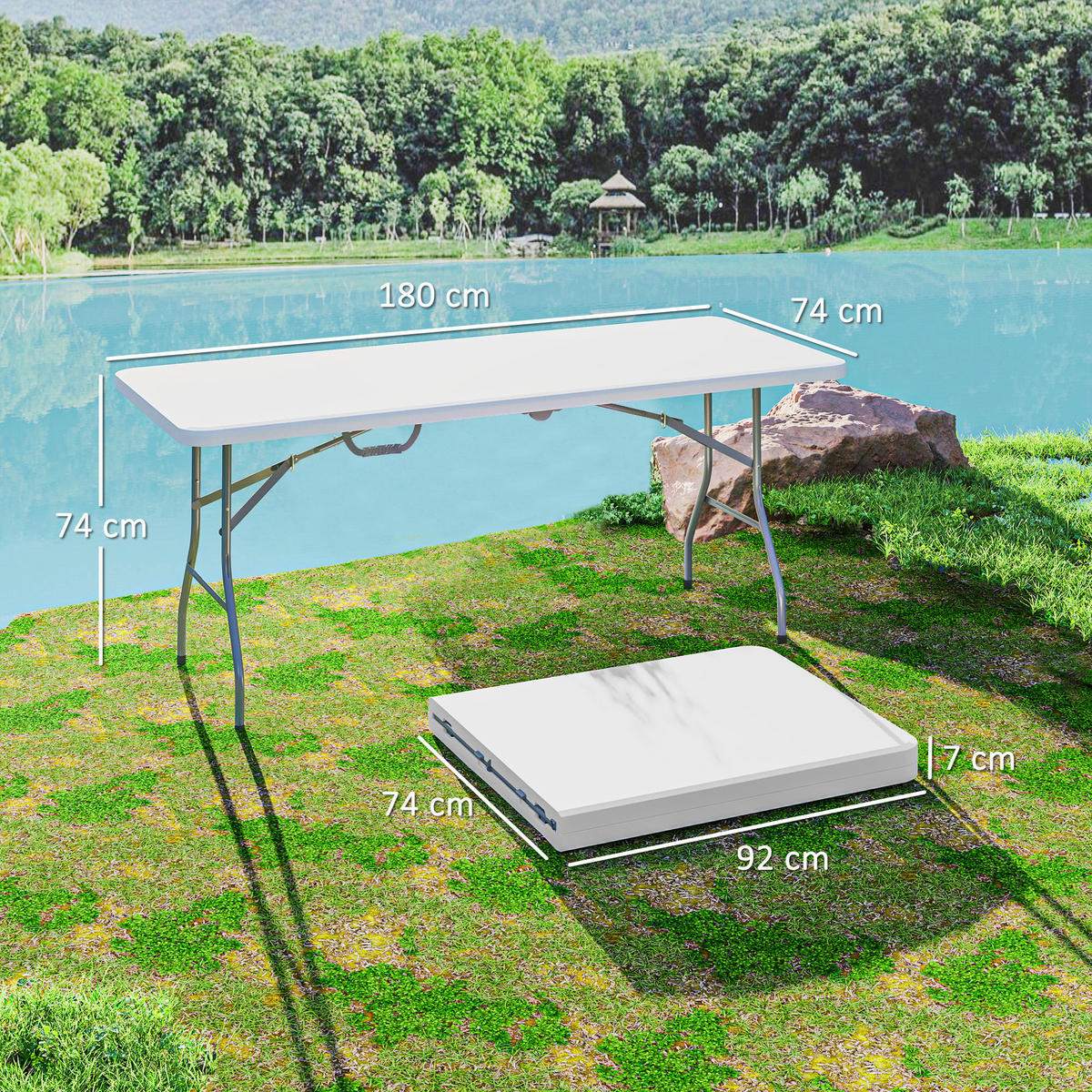 Outsunny Campingtisch weiß Metall B/H/L: ca. 74x74x180 cm Campingtisch - weiß (180,00/74,00/74,00cm) - Outsunny